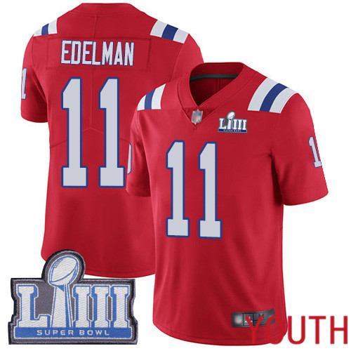 New England Patriots Football #11 Super Bowl LIII Limited Red Youth Julian Edelman Alternate NFL Jersey->youth nfl jersey->Youth Jersey